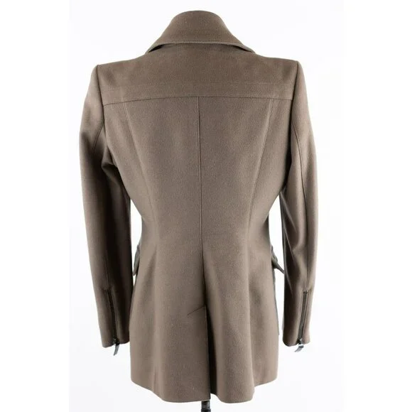 $2,450 Burberry Cashmere Blend Pocket Pea Coat SZ 44/10 US Olive Brown